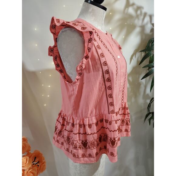 Loft NWT Womens Floral Embroidered Henley Button Peplum Shell Top Size M Pink - Picture 4 of 10